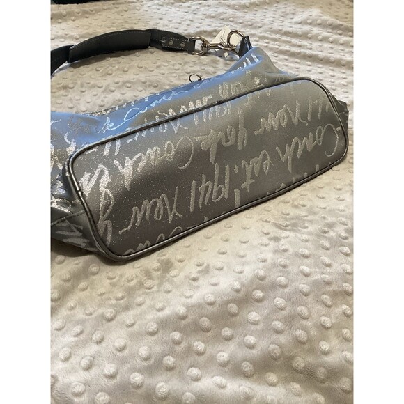 Coach Signature Script Lurex Hobo Silver Gray Bag NWT $248 - Picture 8 of 10